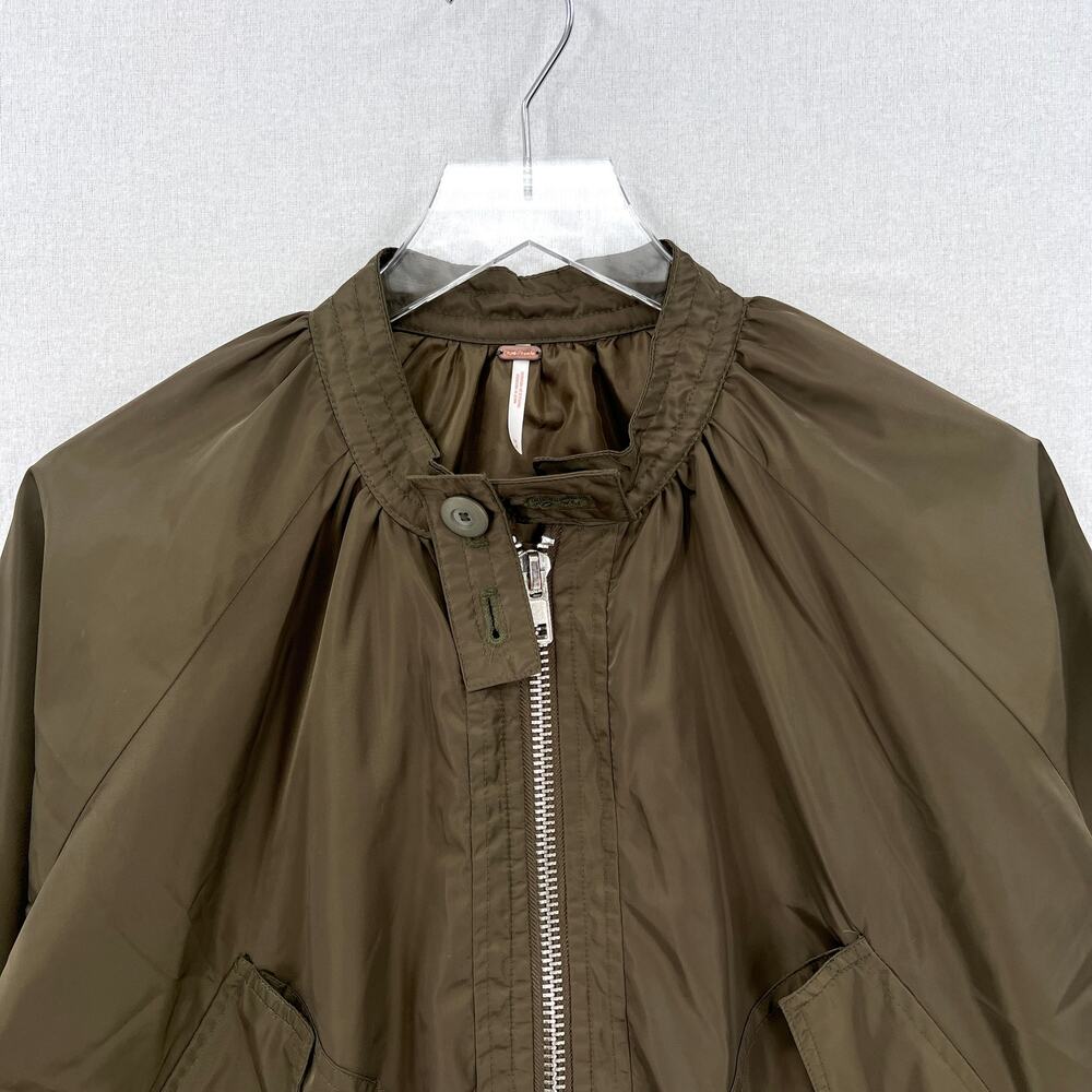 FREE PEOPLE Midnight Bomber Sateen Jacket Womens Medium Olive Green Long Sleeve - Picture 7 of 16